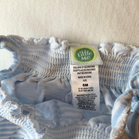 Little Me Carter’s Baby Girl Rompers Set 6M with Headband Blue Purple Striped - Picture 2 of 7